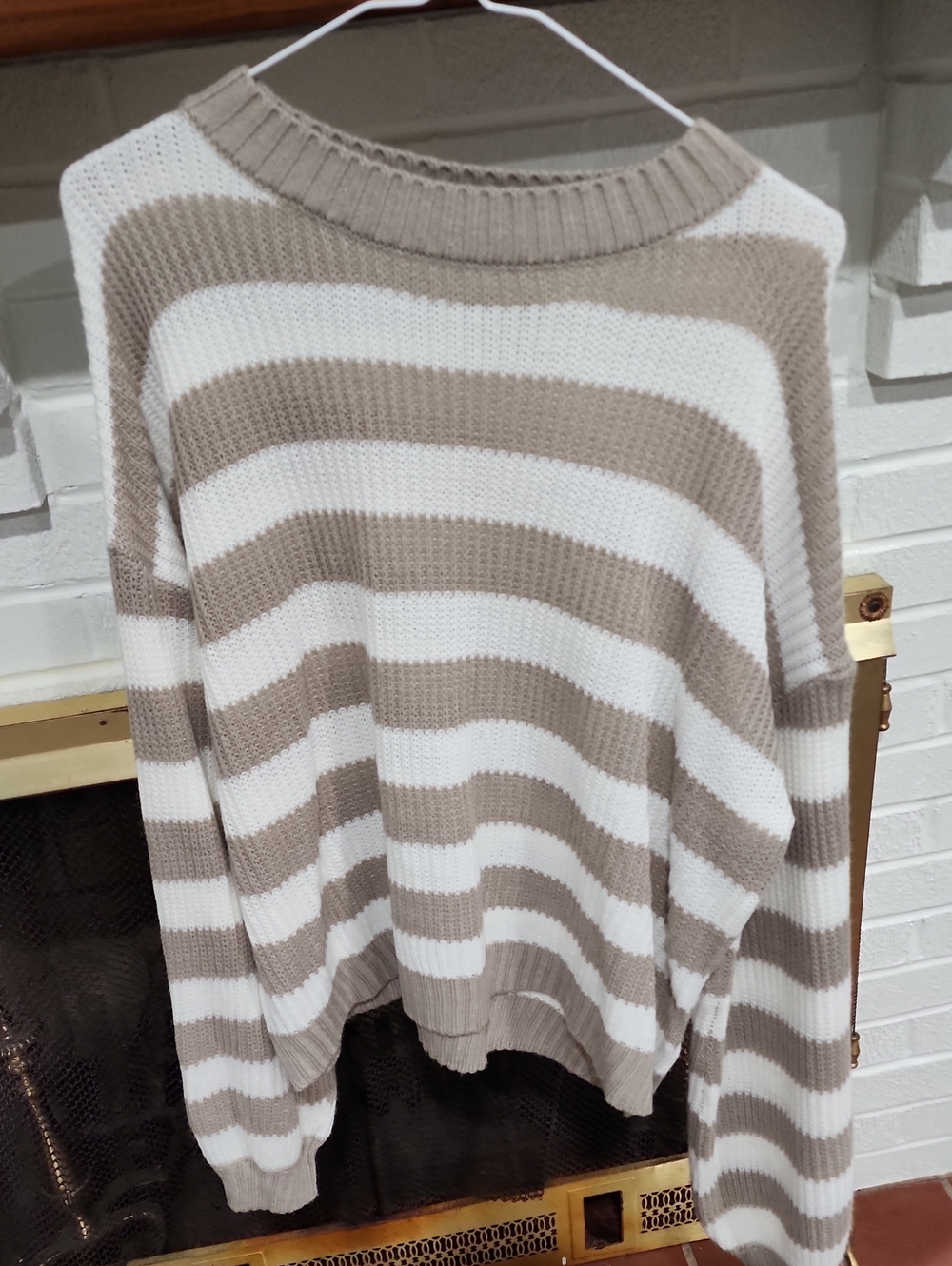 SHEIN Cream & Tan Striped Crewneck Sweater